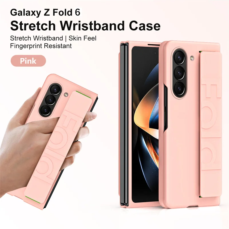 

Soft Silicone Wristband Bracket Strap Phone Case For Samsung Galaxy Z Fold 6 5 4 3 5G Cases Ultra Thin Matte Protective Case