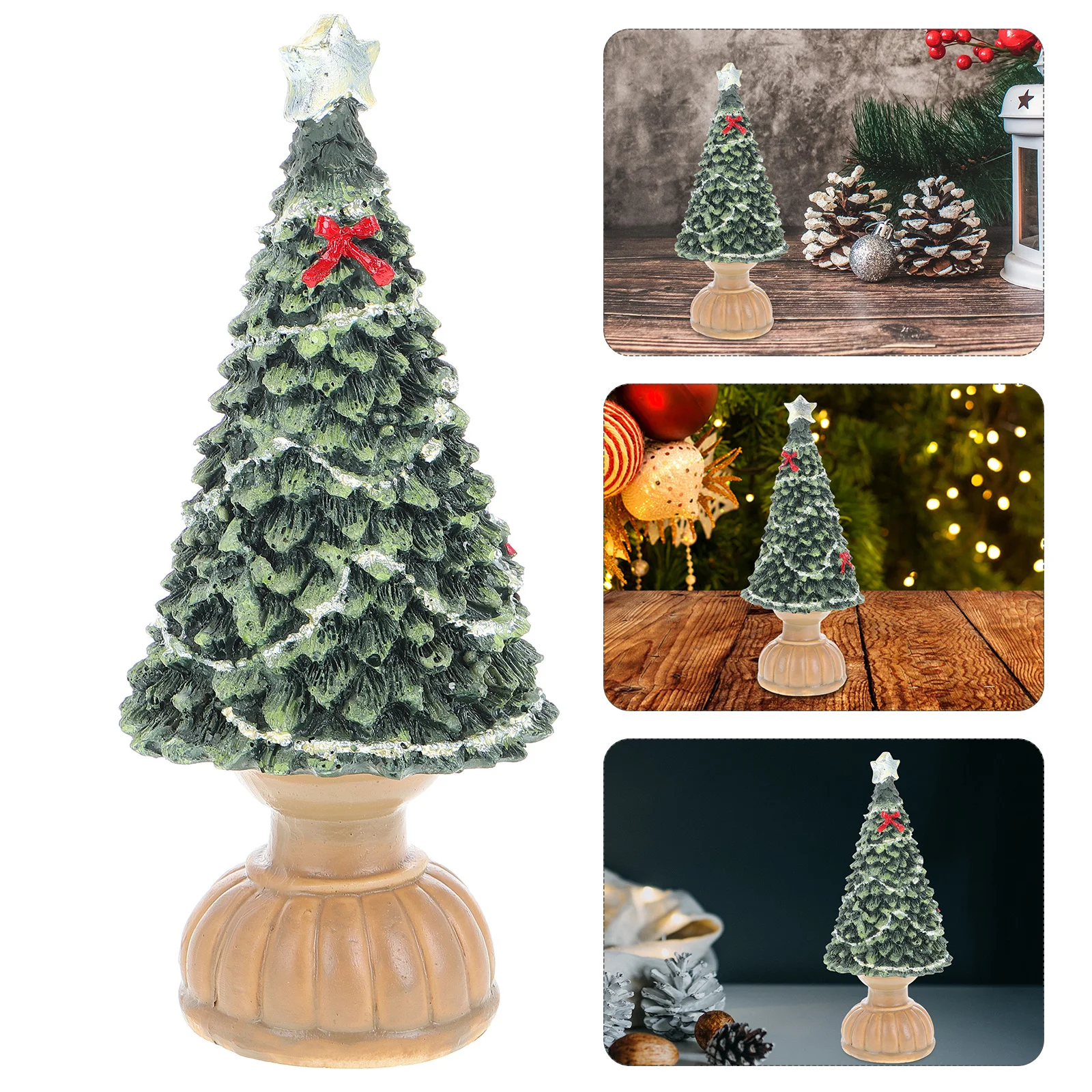 

Miniature Resin Christmas Tree Ornament Small Holiday Decor for Desktop Tabletop Home Office Xmas Display Elegant Pine Shape