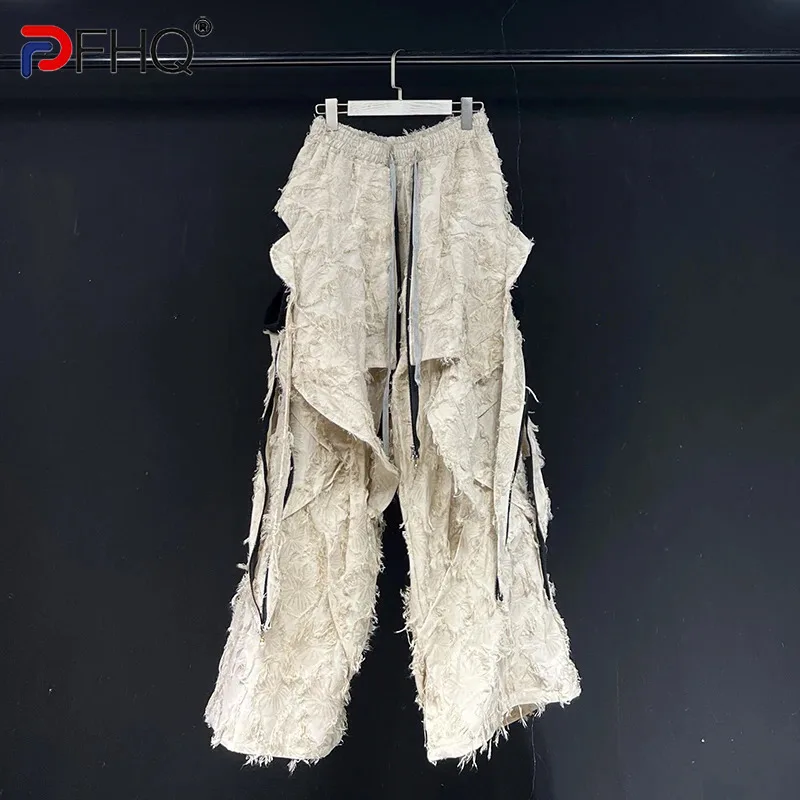 PFHQ Mode Männer Casual Hosen 2025, Herbst Neue Layered Gestreiften Band Design Kordelzug Gerade bein Männliche Hosen Flut 21E7555