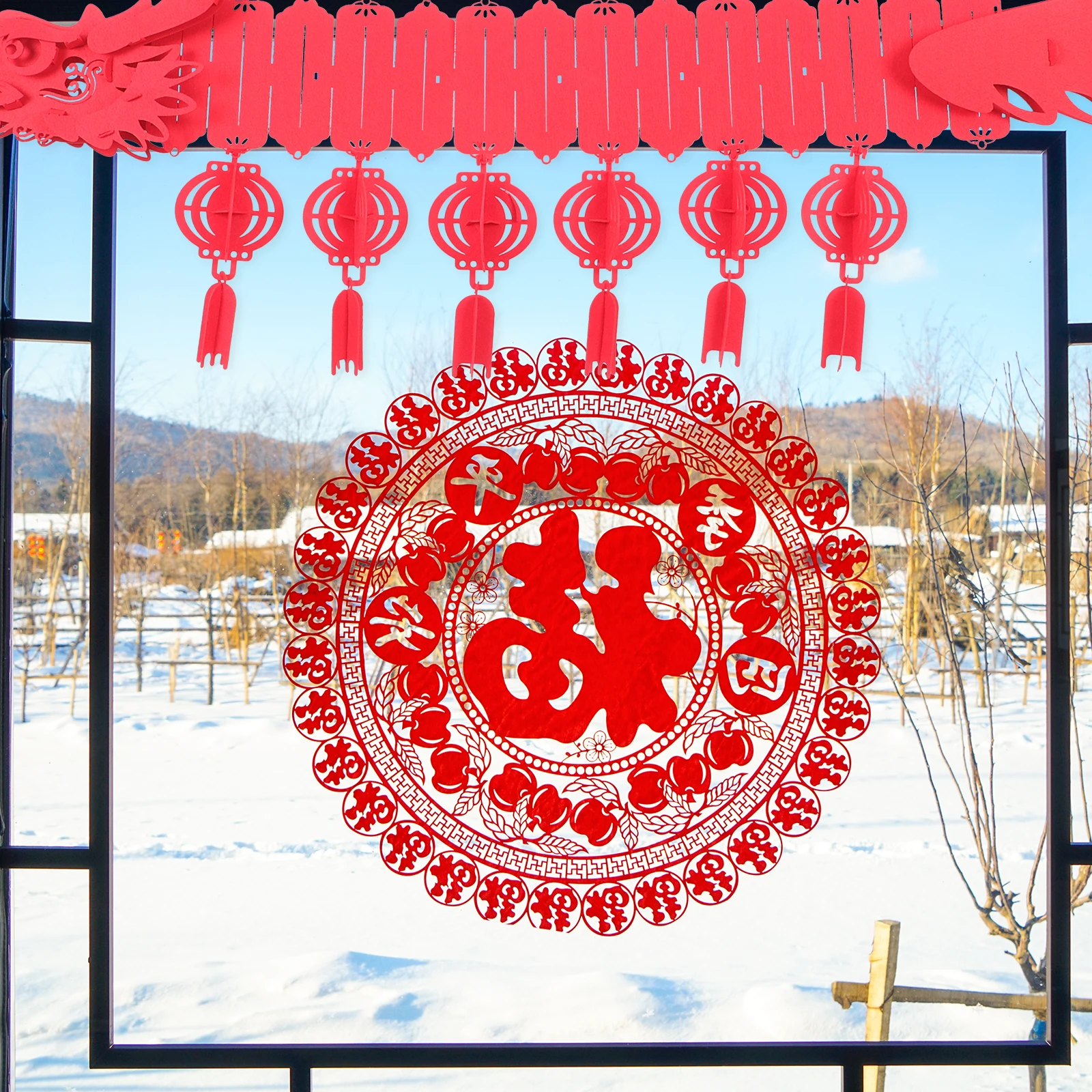

2Pcs Chinese New Year Dragon Lantern Garland Bright Red Ceiling Decoration Festival Party Hanging Banner Supplies