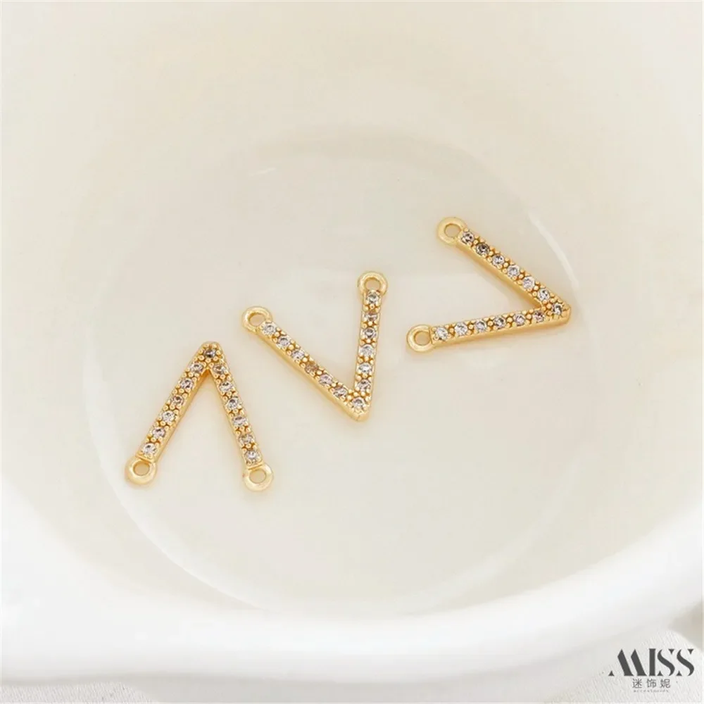 14k saco de ouro incrustado zircão em forma de v pingente duplo diy colar artesanal pingente pendurado acessórios de jóias