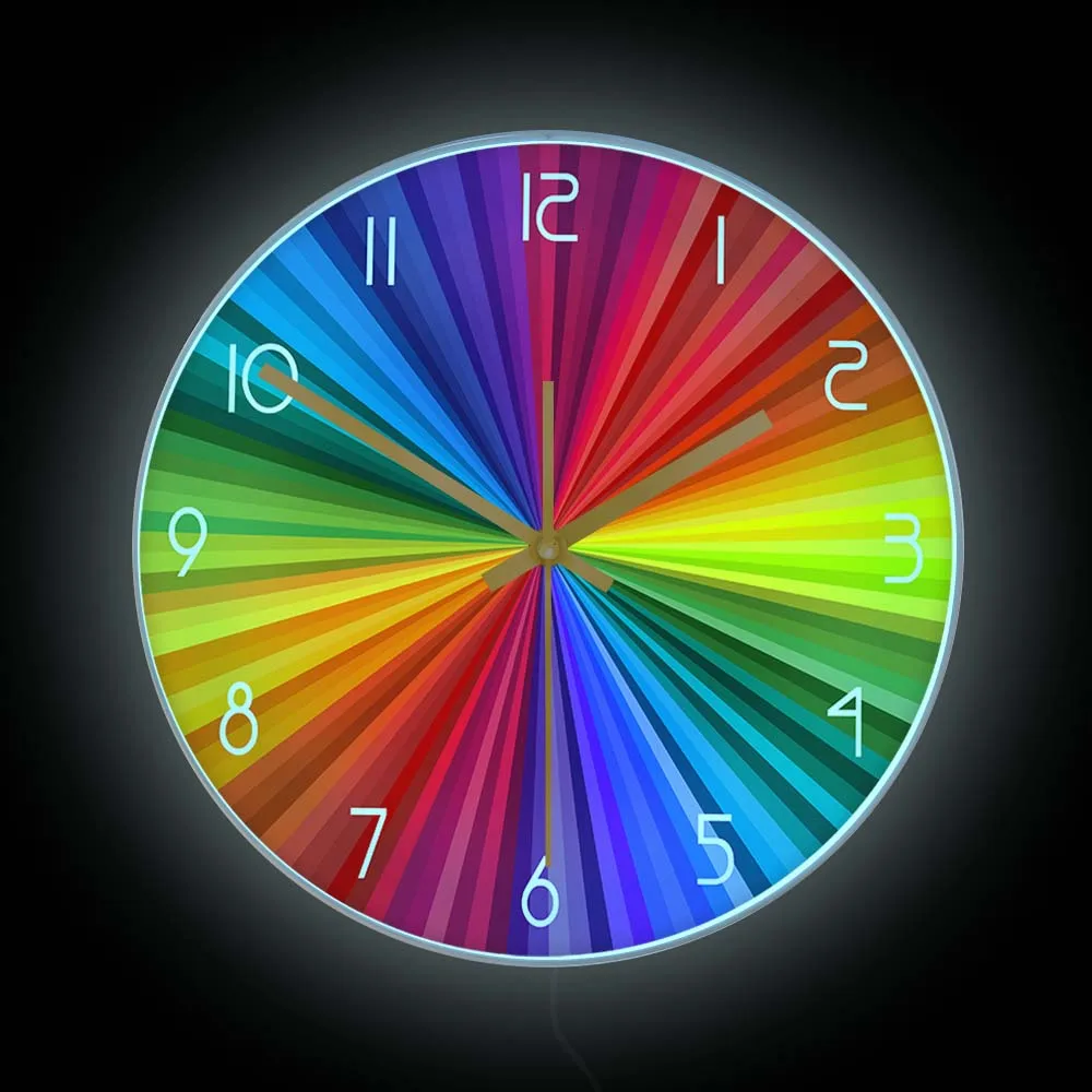 Rainbow Color Wheel Printed Wall Clock With Backlight Glow In Dark Artist Home Decor LED Night Light Clock For Nursery Kid Room