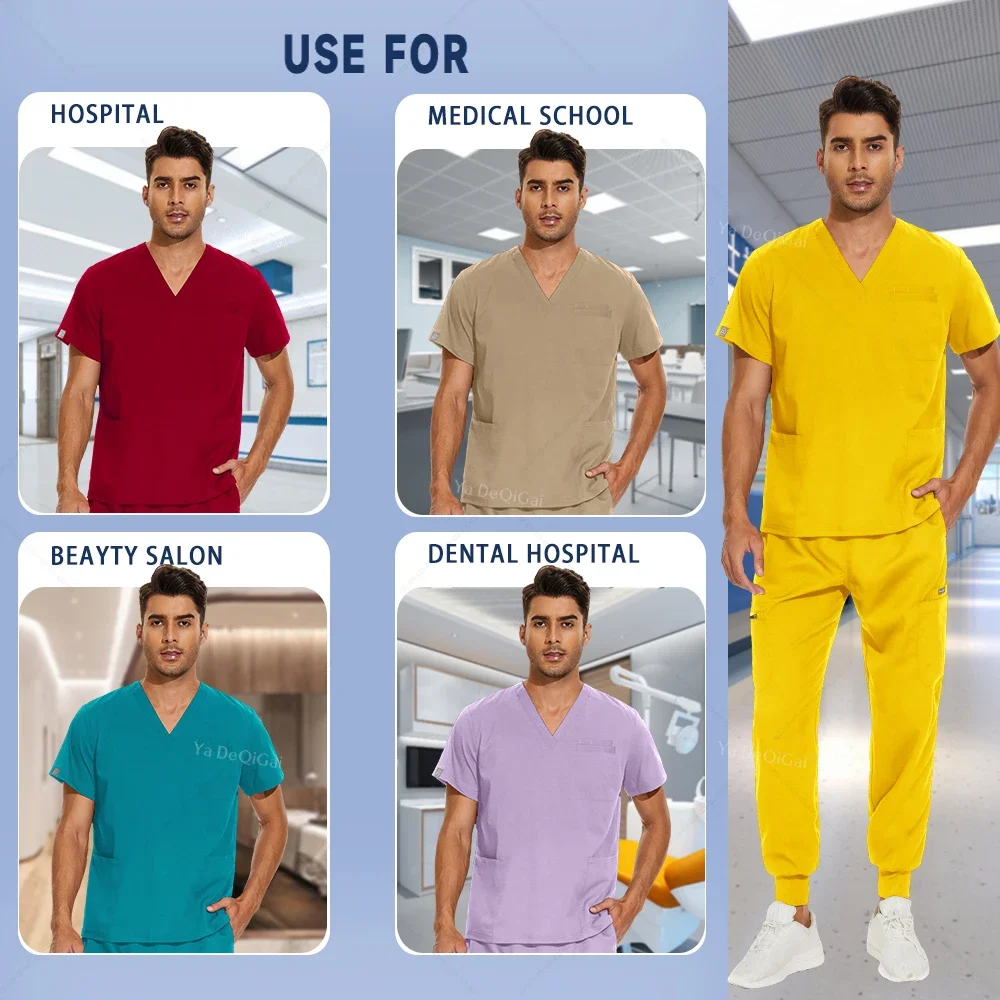 New Short Sleeve Tops With Pocket Jogger Pants Medical Scrubs Set Nurse Uniforms Doctor Surgery Workwear Clinical Outwear