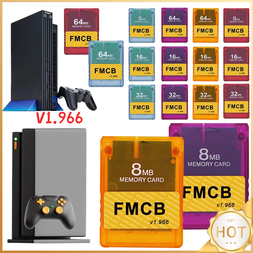 Tarjeta de Memoria para Juegos de 8MB/16MB/32MB/64MB con OPL Free Mcboot V1.966, Carcasa Transparente para PS2, Tarjeta de Memoria FMCB