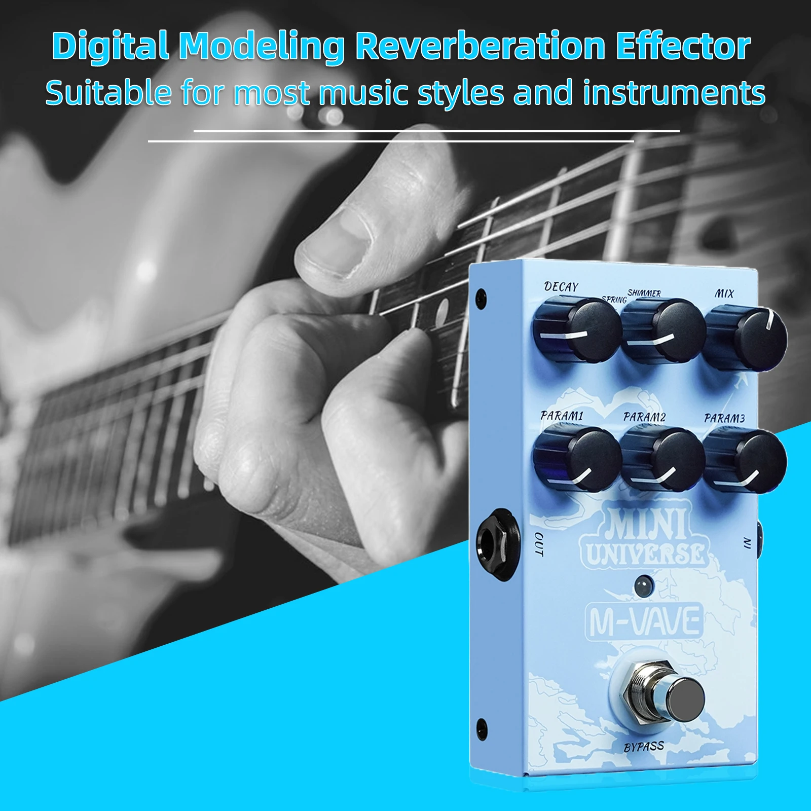 

M-VAVE MINI-UNIVERSE Digital Reverb Pedal 9-Mode Hall Shimmer Spring Effector for Guitar Bass Compact True Bypass Design