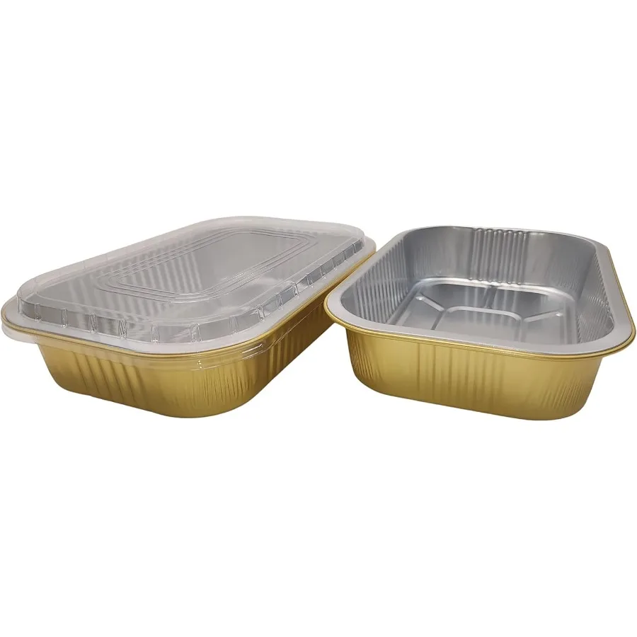 

Disposable Aluminum Colored Baking Entree Nonstick Foil Pan Set with Lid - 8 x 5 Inches Heavy Rectangular Aluminum Cake Pans Per