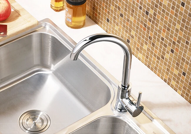 kitchen  Best!Chrome basin faucet 100% copper hot and cold single rotation single hole bathroom sink vegetables a mixer taps