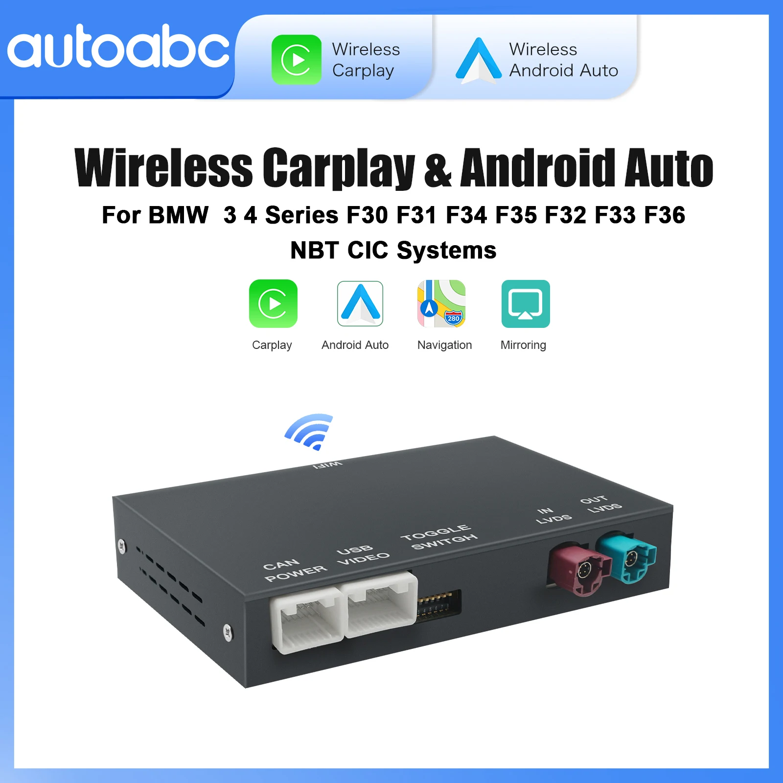 Android Auto Wireless CarPlay für BMW NBT CIC 3 4er F30 F31 F34 F35 F32 F33 F36 Modul mit Airplay, Navigation Navigation