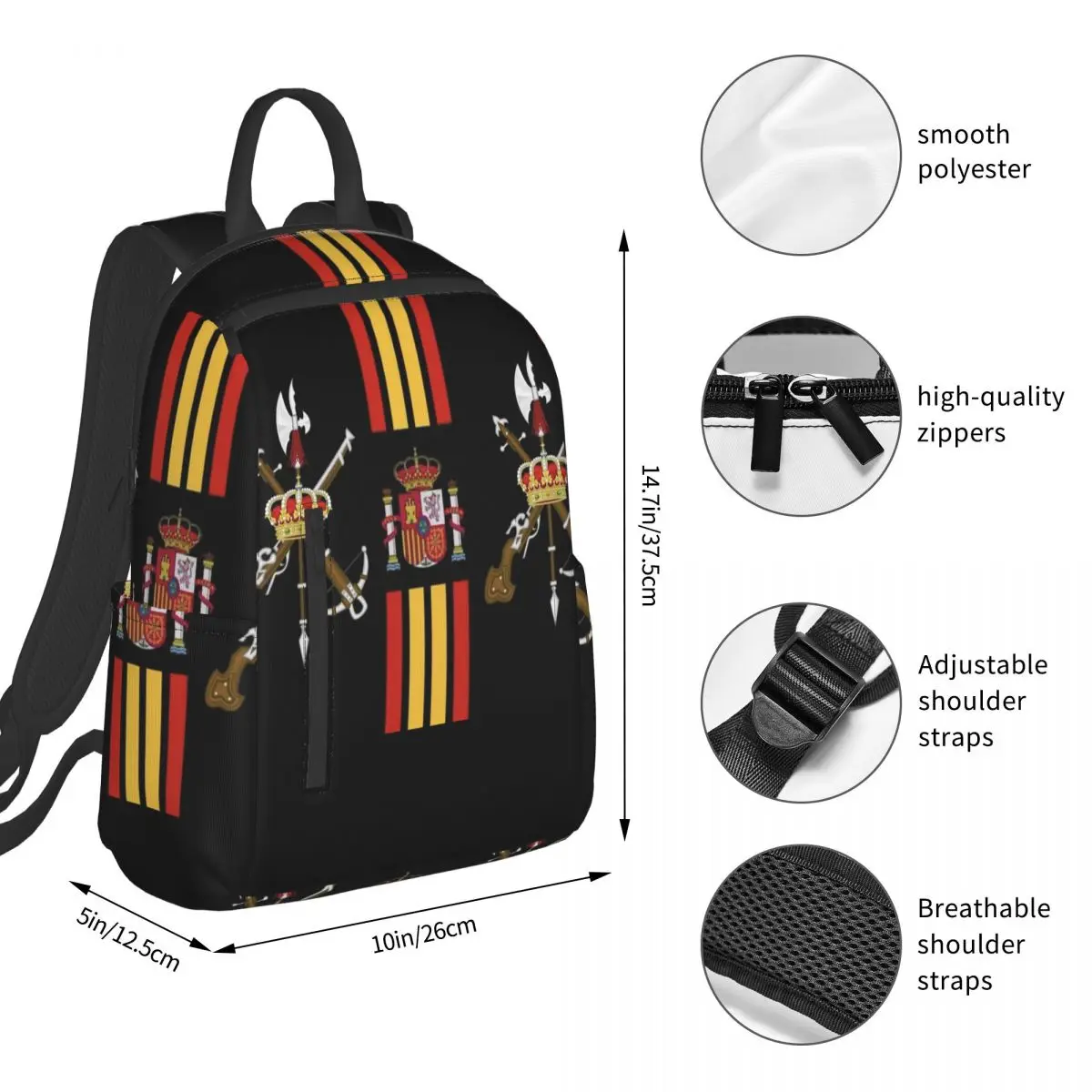 Spain Flag Plus Emblem Civil Guard Spanish (1) Backpack Student BookBag Boys Girls School Bag Laptop Shoulder Bags Men Women