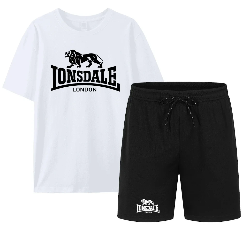 Lonsdale Zomer Heren/Dames Paar Set Sportkleding Puur Katoenen T-Shirt Sport Ademende Shorts Set Heren Joggingbroek