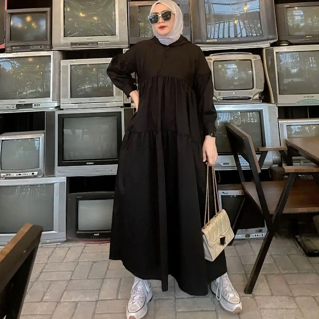 

Saudi Arabia Turkey Fashion Hooded Dresses for Women Middle East Casual Loose Female Caftans Muslim Islam Mubarak Lady Robe