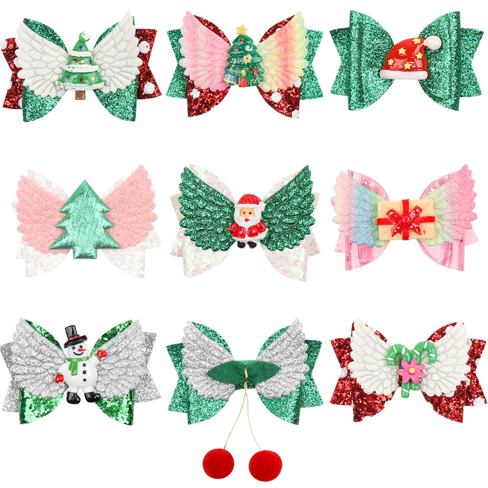 

9Pcs Christmas Hair Accessories Set Girls Bows Clips Hairpin Xmas Children Party Everyday Bowknot Hair Bow Photography