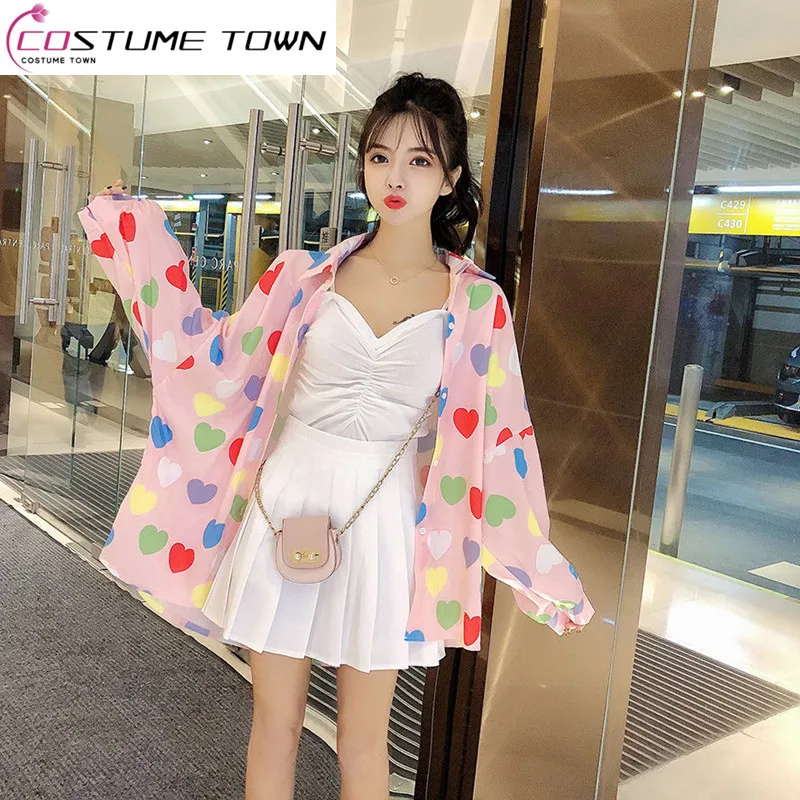 

Three Piece Set Korean Fashion Knitted Small Strap High Waist Pleated Skirt Women's Summer Sunscreen Printing Shirt