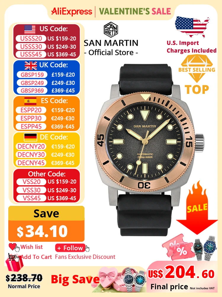 

San Martin 42 мм ретро титановые дайверские часы NH35 автоматические мужские механические часы бронзовый безель сапфировый светящийся водонепроницаемый 200 м