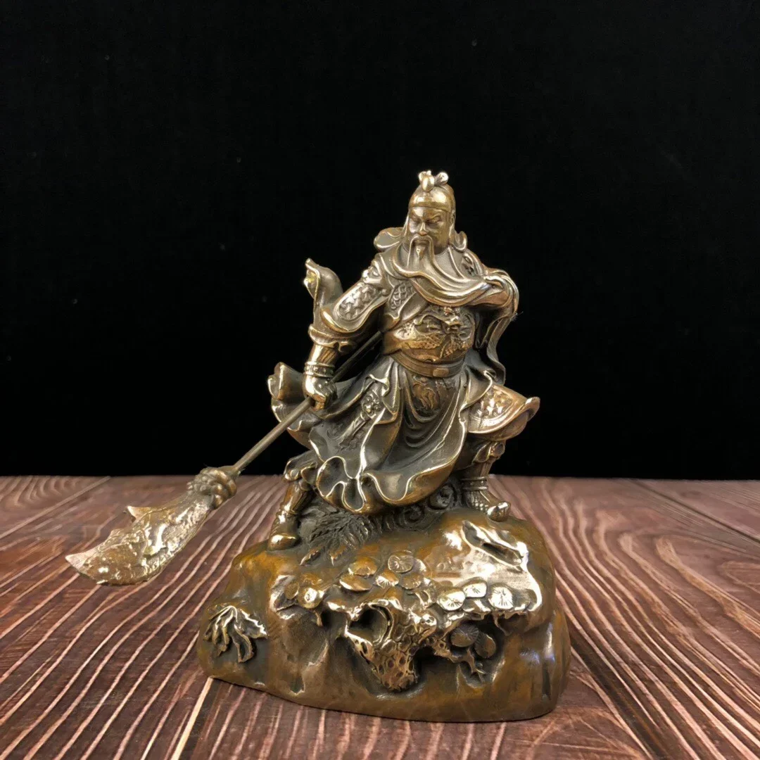 

15cm China Brass Archaize Guan Yu Recruit Wealth Crafts Statue