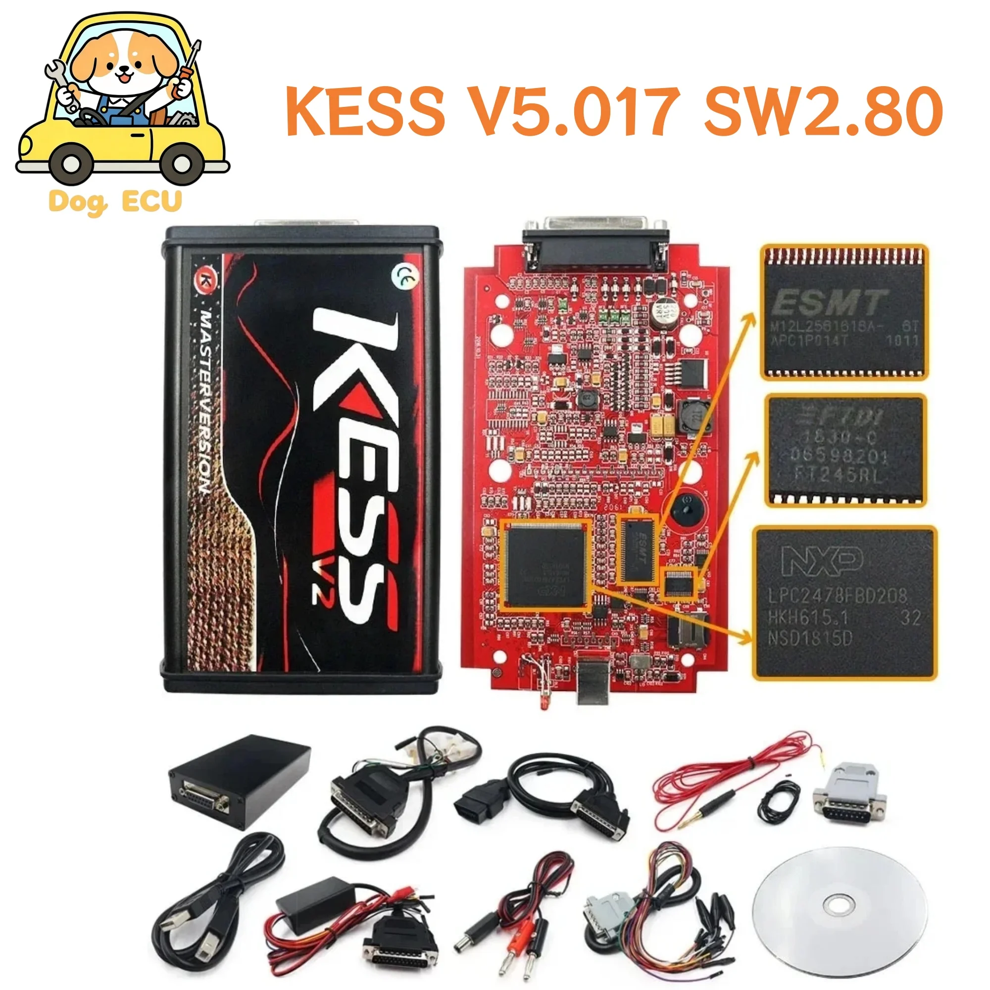 Image of 2026 Hochwertiges KESS V5.017 2.80 ECU-Programmierwerkzeug mit Murata-Filterset EU-Version Rote Leiterplatte Diagnosescanner für Kfz-Chiptuning-Reparaturen
