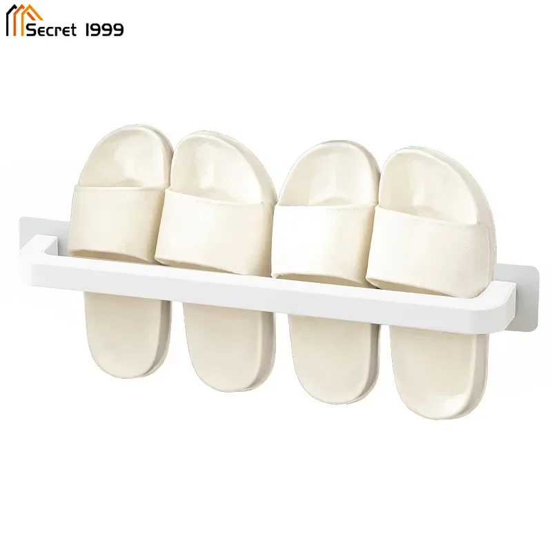 Bathroom Slipper Shelf Punch Free Wall Mount Shoes Hanger Rack Towel Storage Shelf Space Saving Shelves Bathroom Accessories