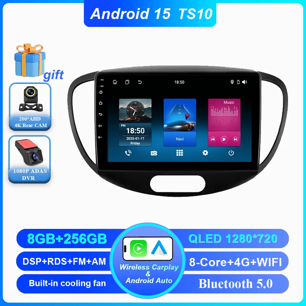 Android 15 Auto DVD Voor Hyundai i10 2007 2008 2009 2010-2013 Auto Radio Stereo Multimedia Speler GPS Navigatie 2din 4G Carplay