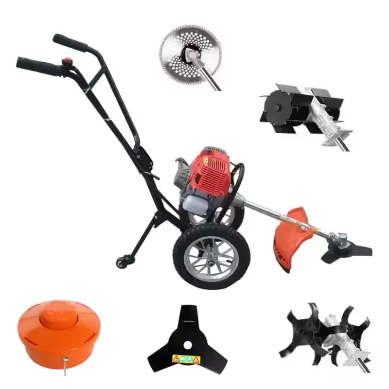 Hand Push Lawn Mower 2 Stroke and 4 Stroke Brush Cutter with Two Wheels for Grass Trimming