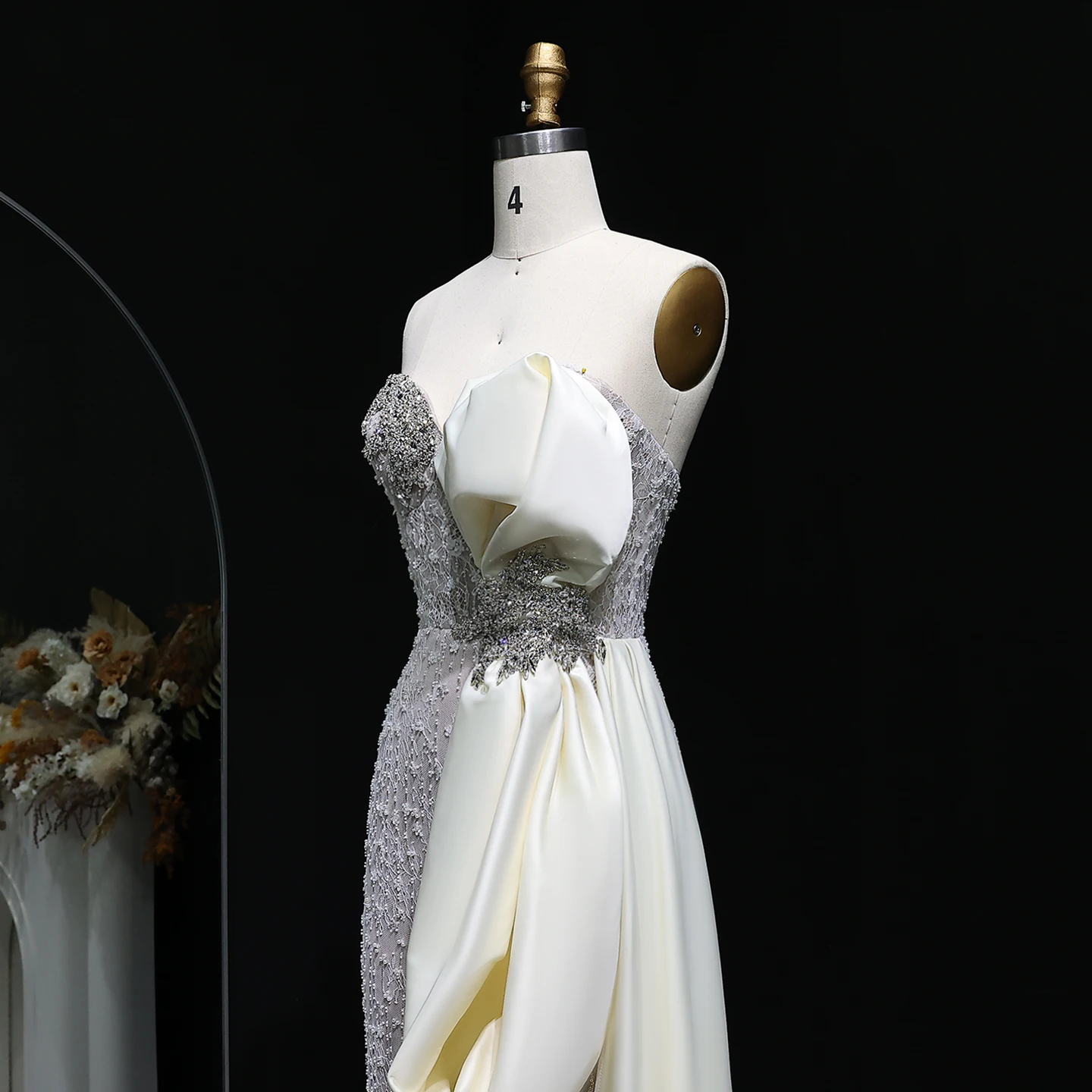 シャロンはドバイオリーブグリーンマーメイドイブニングドレスちょう結びサイドスカート付き女性のウェディングパーティーウエディングドレスSS617カスタマイズ