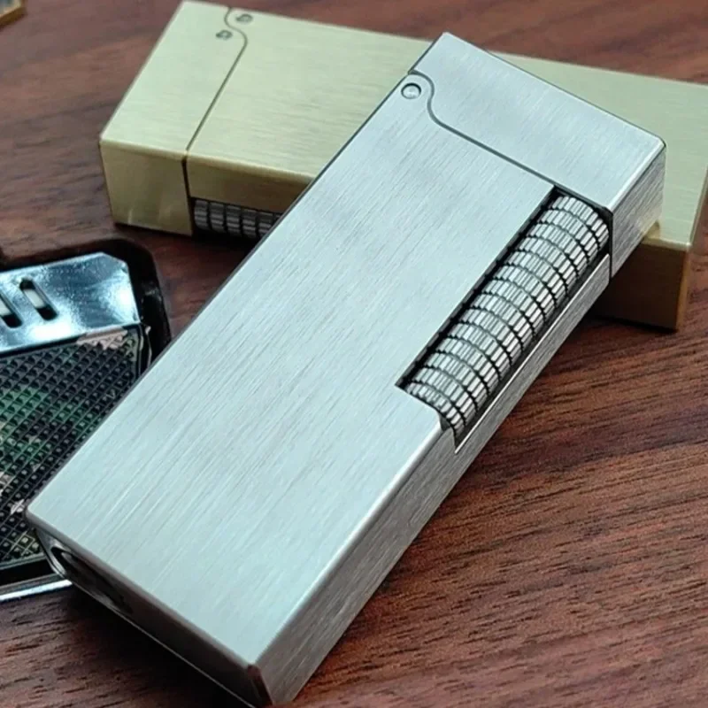 

Handmade Original Retro Titanium Alloy Side Sliding Pop-up Semi-automatic Oil Lighter Boutique Pure Copper Lighter High-end Gift