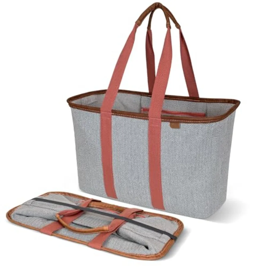 

CleverMade Collapsible LUXE Tote - Reusable Grocery Shopping Storage Bag Organizer w/Handles Reinforced Bottom