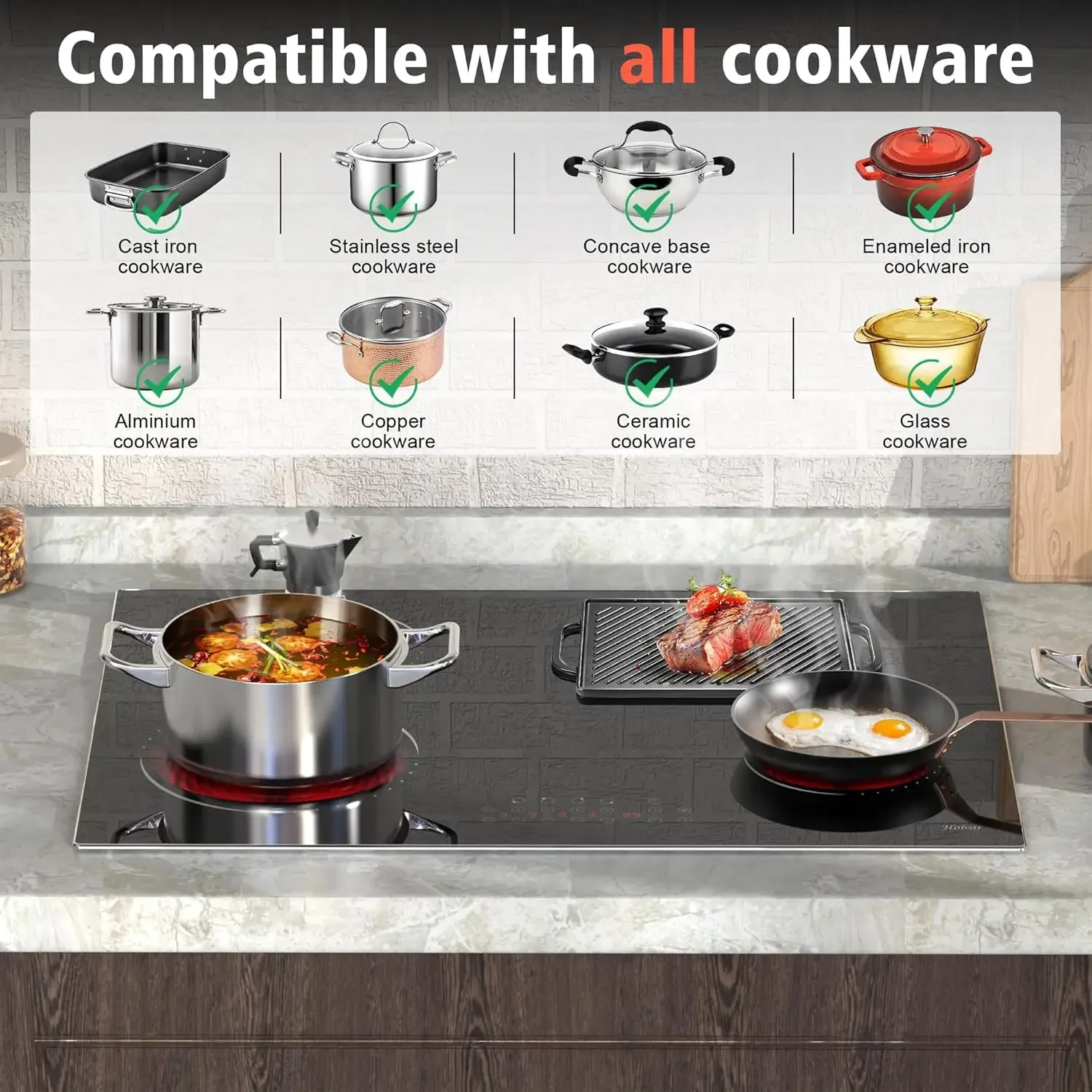 Electric Cooktop, 4 Burner Radiant Electric Stove Top, 6800W Built-in 30 Electric Ceramic Stove with Dual Oval Zone, Glass Prote