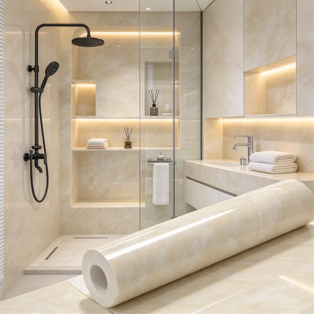 Marble Wall Covering Peel and Stick Self Adhesive Waterproof Vinyl Decorative Sheet for Kitchen Bathroom Home Wall Decor
