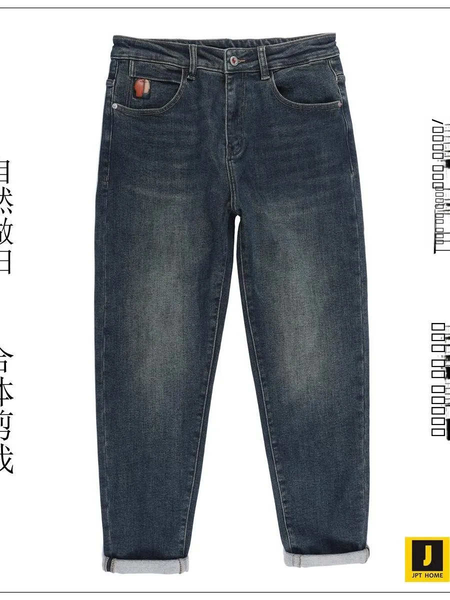 

Jpthome24 Winter American Retro Fit Bleach Water Blue Jeans Thi Denim Youth Faion mid Waist Zipper Closure Long Pants