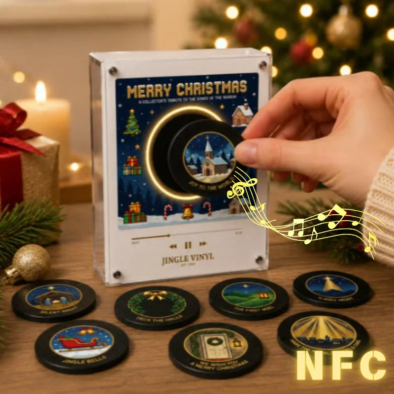 NFC Magnetic Vinyl Record Fridge Magnets Halloween Christmas Pattern Decor Retro Magnet Set for Kitchen Refrigerator Decor Gift