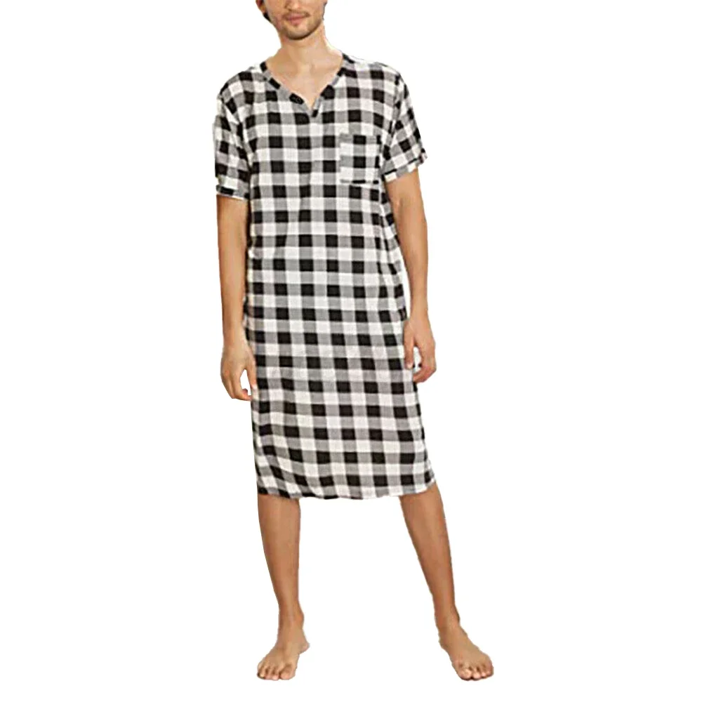 

Shirt Dress Mens Nightshirt Plus Size Short Sleeve Breathable Comfortable Home Wear L-3XL Nightshirt V Neck Tops