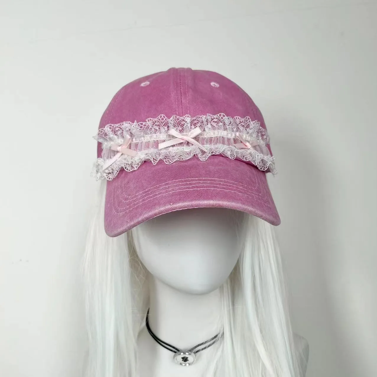 Gorro de Béisbol Lolita con Lazo de Encaje Dulce y Moderno para Mujer, Gorra de Color Sólido con Visera para Niña, Gorro de Sol Suave para Exteriores, Estilo Hip Hop