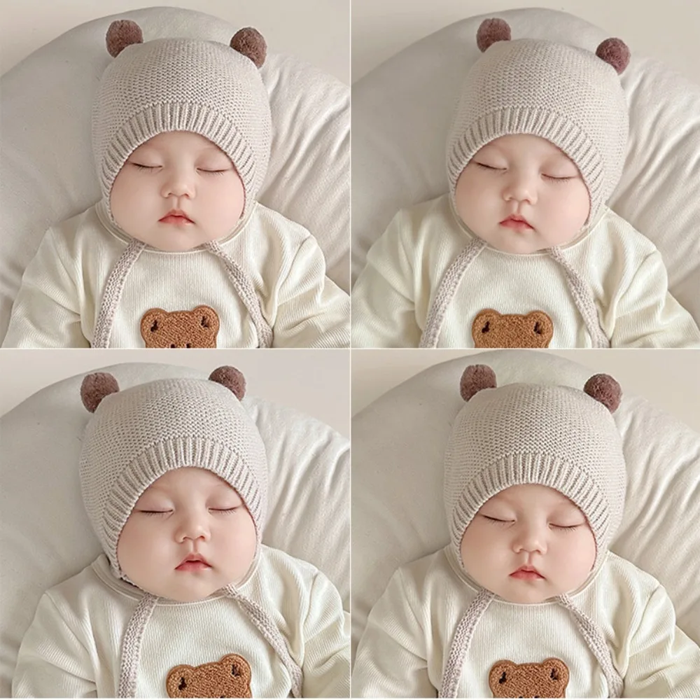 

New Thickened Bonnet Caps Plush Knitted Ear Protection Cap Winter Warm Newborn Pullover Hat Autumn Winter