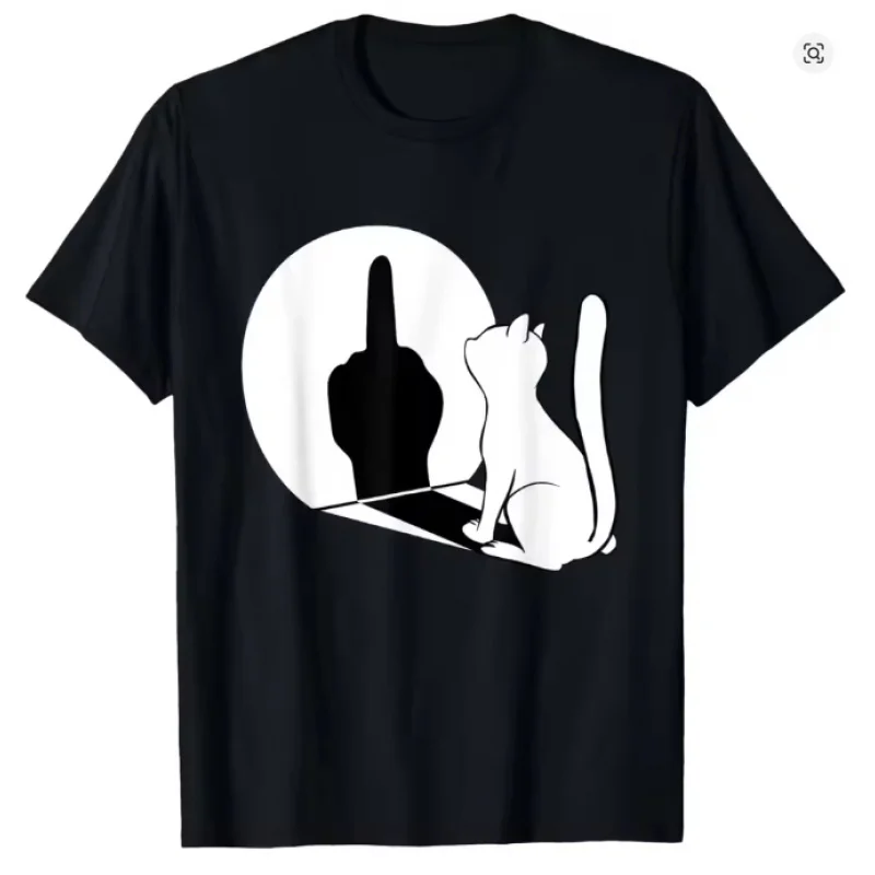 Men'S Cotton T-Shirt Middle Finger Cat Statement Graphic Funny Gift Short Sleeve O-Neck Summer Top