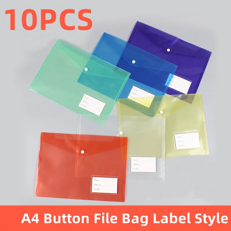 

10PCS A4 Button File Bag Label Style Large Capacity Student Office Stationery Document Organizer