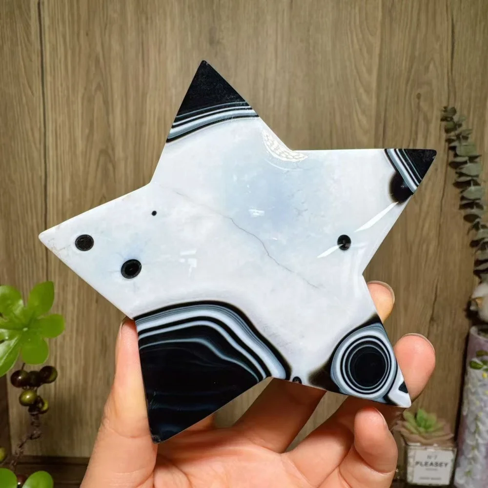 Natural Unique Black Agate Star Stone Quartz Carvings Healing Crystal Reiki Energy Home Decor Scene Gifts Crafts