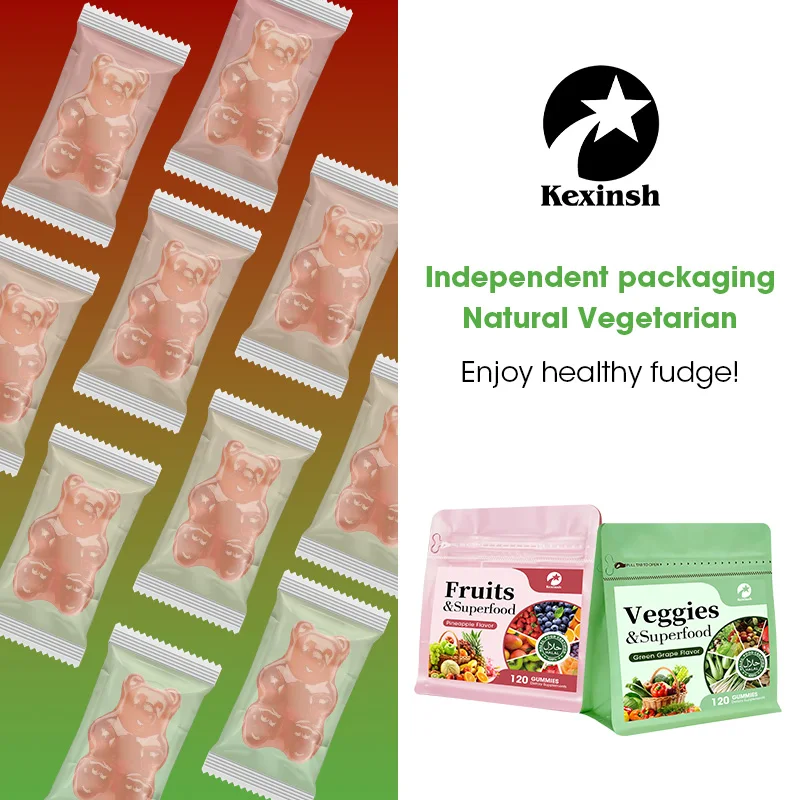 Kexinsh Vitamin Fruit&Vegetable Gummies Natural Multiple Vitamins & Dietary Fiber Supplement Help Digestion Strengthen immunity