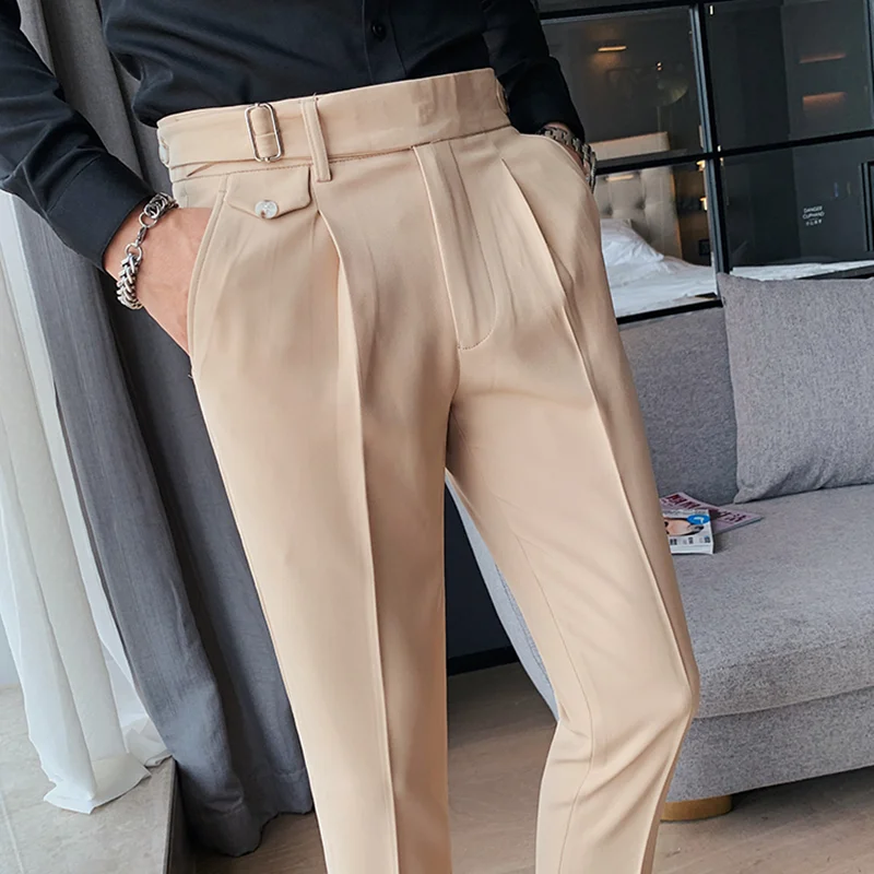 British Style Fashion Men Dress Pants Office Social Business Casual Suit Pants Man Slim Fit Simple Wedding Trousers Men Clothing