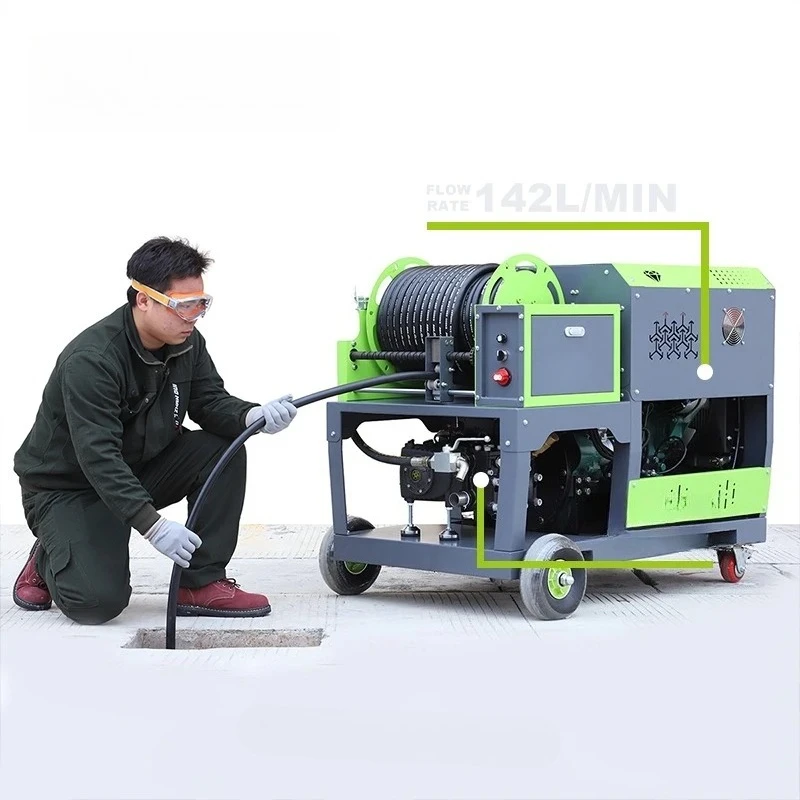 Powerful 142L/Min Four-Cylinder Pipe Unclogging High Pressure Water Sewer Jetting Machine for 300-1000Mm Pipe