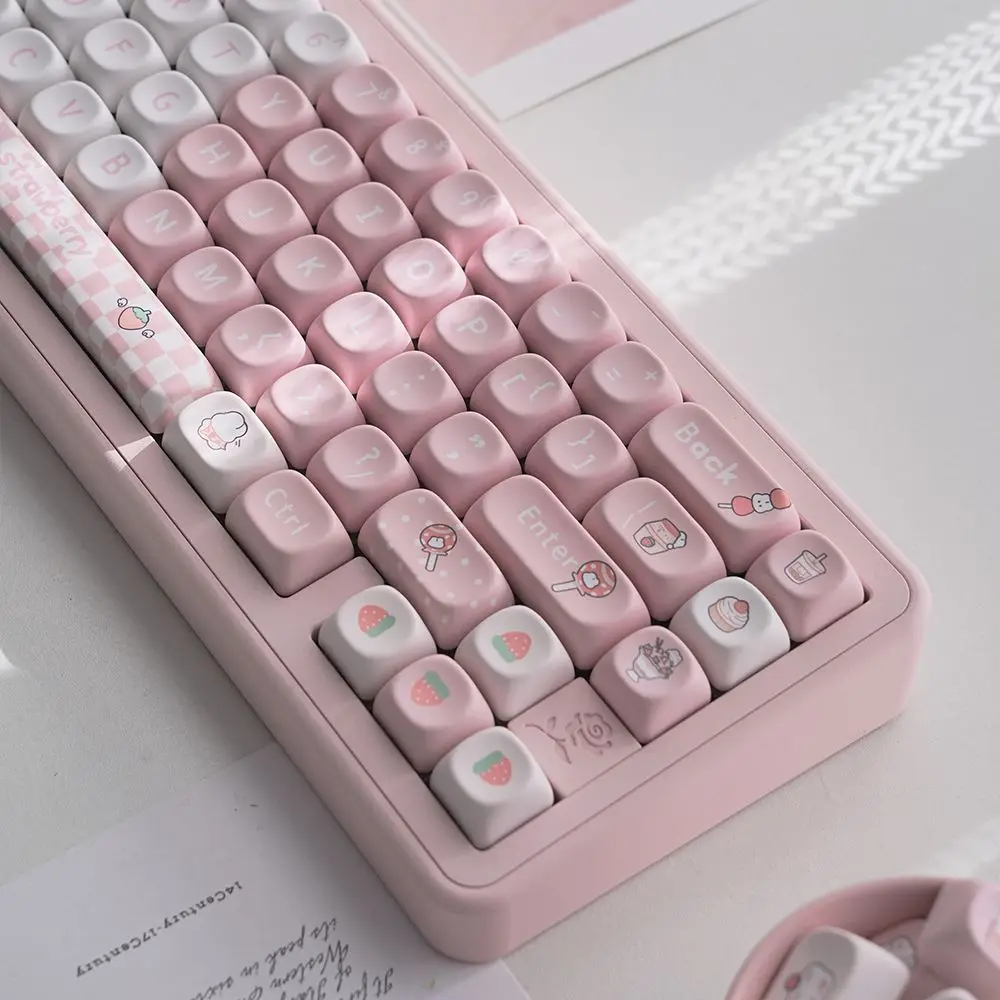 Imagem -02 - Teclado Mecânico Pintado à Mão Coelho Rosa Keycap Moa Sublimation Cherry Pbt Cartoon Love Girl Criativo