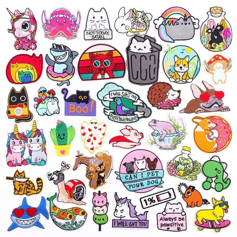 Cartoon Sewing Patches For Clothes Accessories Animals Embroidered Iron On Patches For Clothing Cats Applique On Backpack DIY