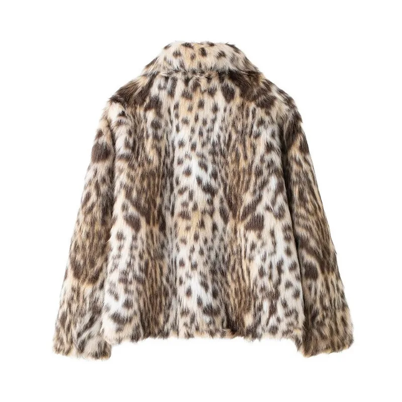 [EWQ] American Fashion Long Sleeve Lapel Leopard Print Faux Fur Coat Women Winter Keep Warm Thick Coats 2024 Autumn New 16O2995