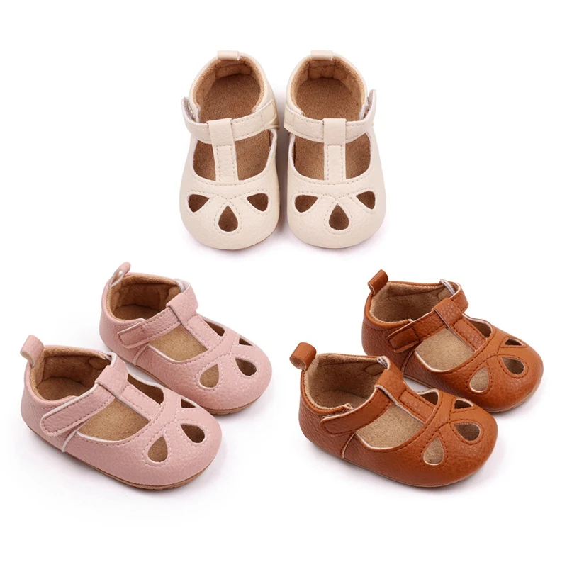 

0-18Month Infant Newborn Baby Solid Color PU Leather Shoes Anti-Slip Soft Sole Princess Shoes Toddler Hollow First Walking Shoes