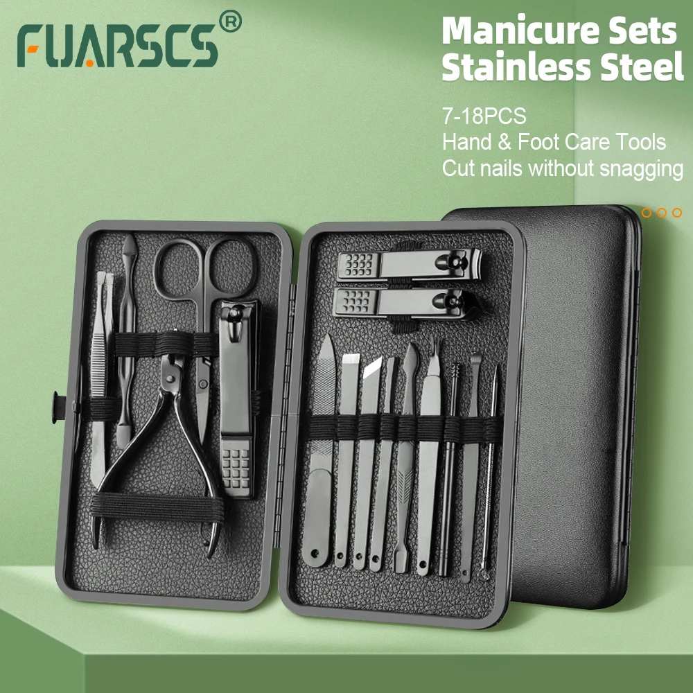 Set tagliaunghie 7-18 pezzi Set Manicure impermeabile in acciaio inossidabile forbici per unghie Pedicure strumenti portatili per la cura delle unghie personali