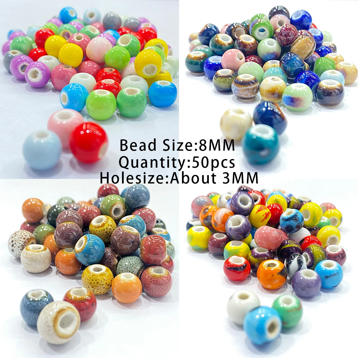 Totally 60 Different Colors 8MM Round Ceramic Spacer Beads DIY For Jewelry Making Small Cute Colorful