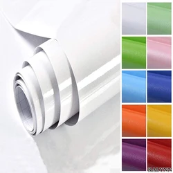 PVC Self Adhesive Wall Paper Shiny  White DIY Decorative Film Furniture Renovation Stickers Kitchen Cabinet Waterproof Wallpaper