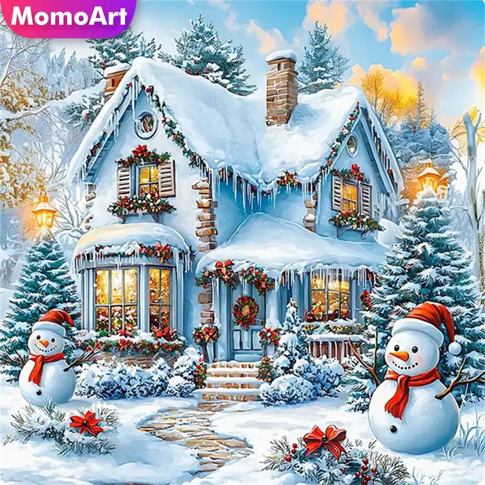 Momoart Haus Diamant Malerei Winter Landschaft Bild Strass Mosaik Schneemann Neue Ankunft DIY Stickerei Weihnachtsgeschenke