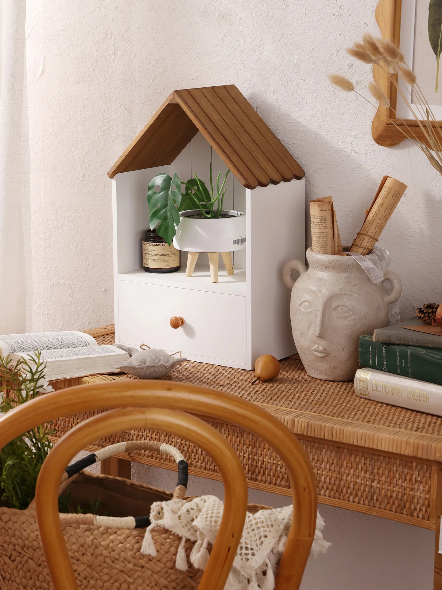 

House Shaped Wooden Wall Shelf, Nordic Style Drawer Organizer, Wood Storage Drawer, Children Room Decoration, Tabletop Display