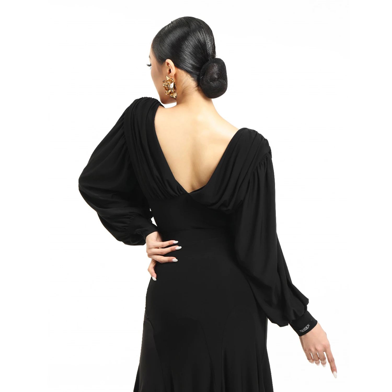Latin Dans Kleding Vrouwen Ballroom Dansvoorstelling Tops V-hals Lantaarn Mouwen Zwart Tops Rumba Salsa Dans Kleding BL16829
