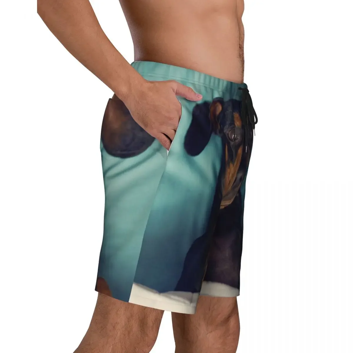 Dachshund Print Men's Swim Trunks Quick Dry Beachwear Beach Board Shorts Badger Sausage the Wiener Dog Boardshorts